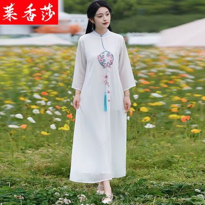 中国风禅意刺绣茶艺服连衣裙夏