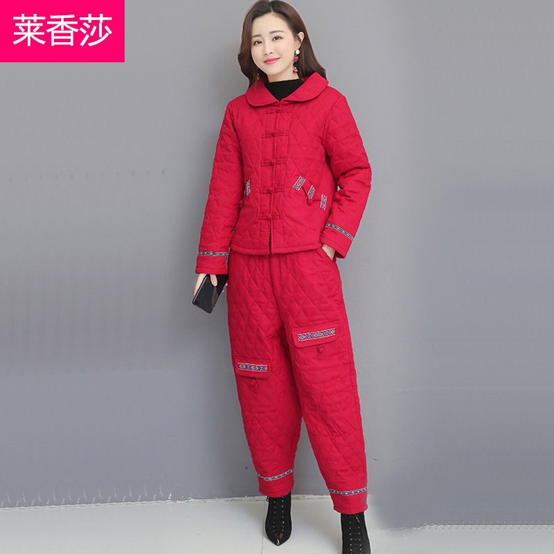 中式唐装棉麻盘扣棉袄外套女复古民族风秋冬加棉加厚棉衣棉裤套装