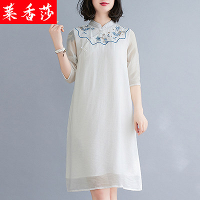 中国风禅意女装绣花茶服改良版连衣裙汉服夏装年轻款少女旗袍裙子