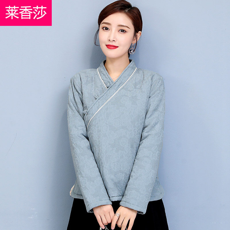 中式唐装棉衣女秋冬中国风汉服改良旗袍上衣加棉加厚棉麻禅意茶服