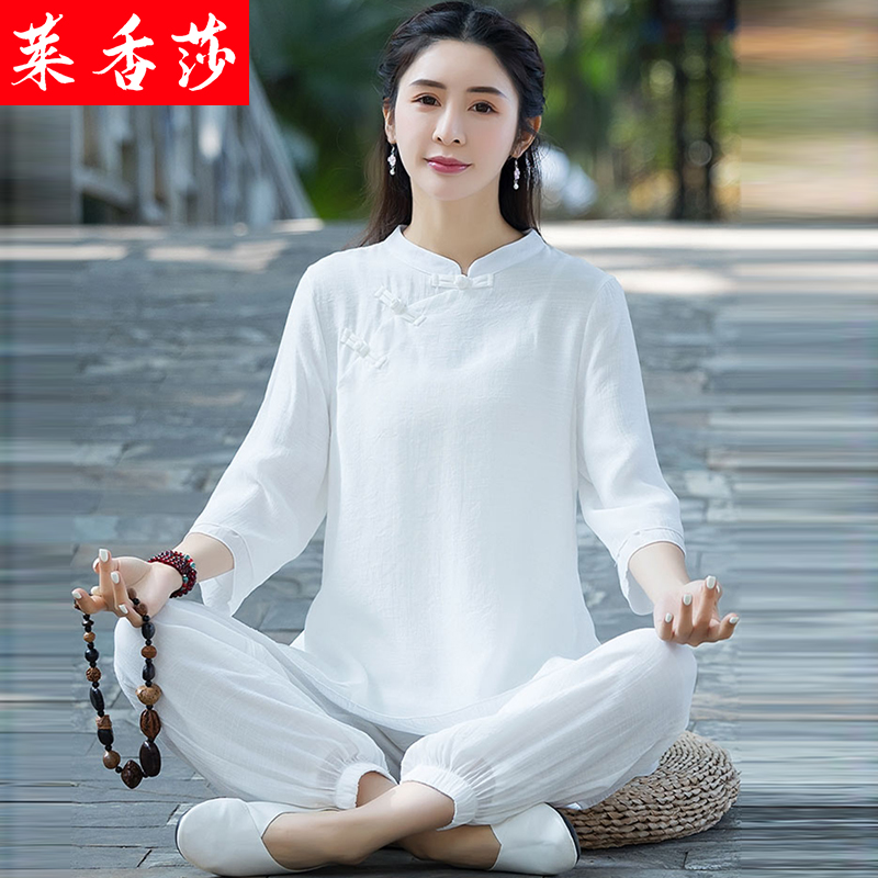 中式复古唐装棉麻套装女春夏汉服禅意茶服禅修服打坐居士服瑜伽服