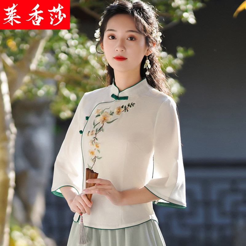 春夏汉服中国风大码禅意茶服复古唐装民国改良旗袍上衣中式采耳服