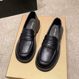 防滑软底英伦风平底百搭真皮单鞋 女工作乐福鞋 清仓黑色小皮鞋 断码