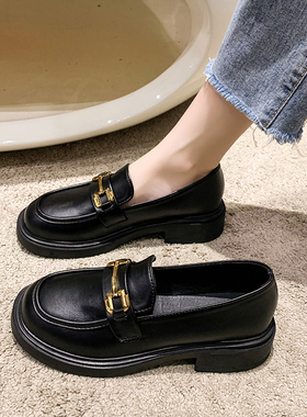 品牌鞋金属搭扣小皮鞋女豆豆鞋2024韩版新款单鞋子女日系jk乐福鞋