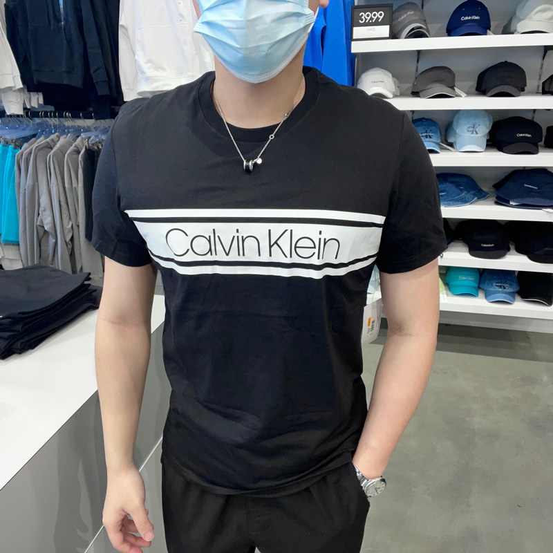 calvin klein/ck 男士夏季新款简约百搭字母logo印花纯棉短袖t恤