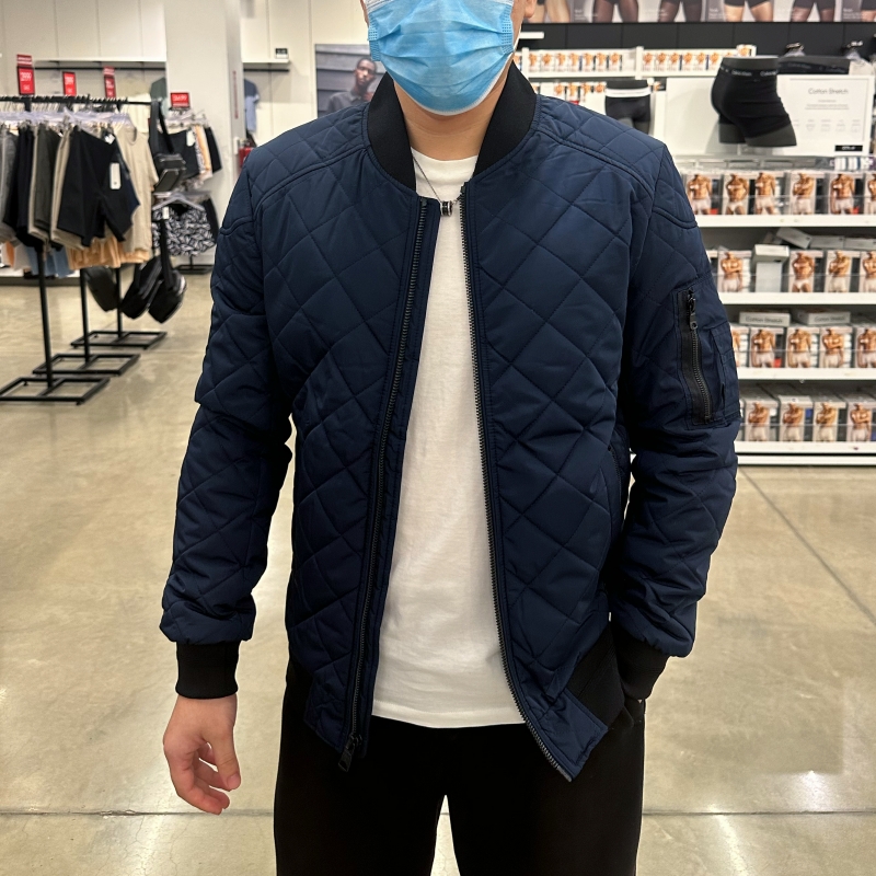 CK棒球领菱格加厚保暖棉衣外套