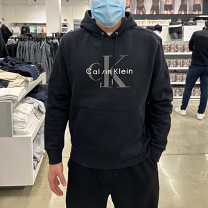 Calvin Klein CK 男士秋冬新款休闲潮流logo宽松加绒套头连帽卫衣