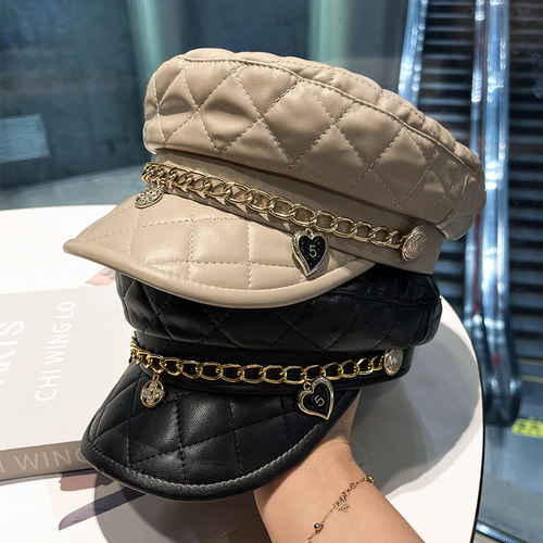 平顶帽时尚百搭女秋冬菱格小香风