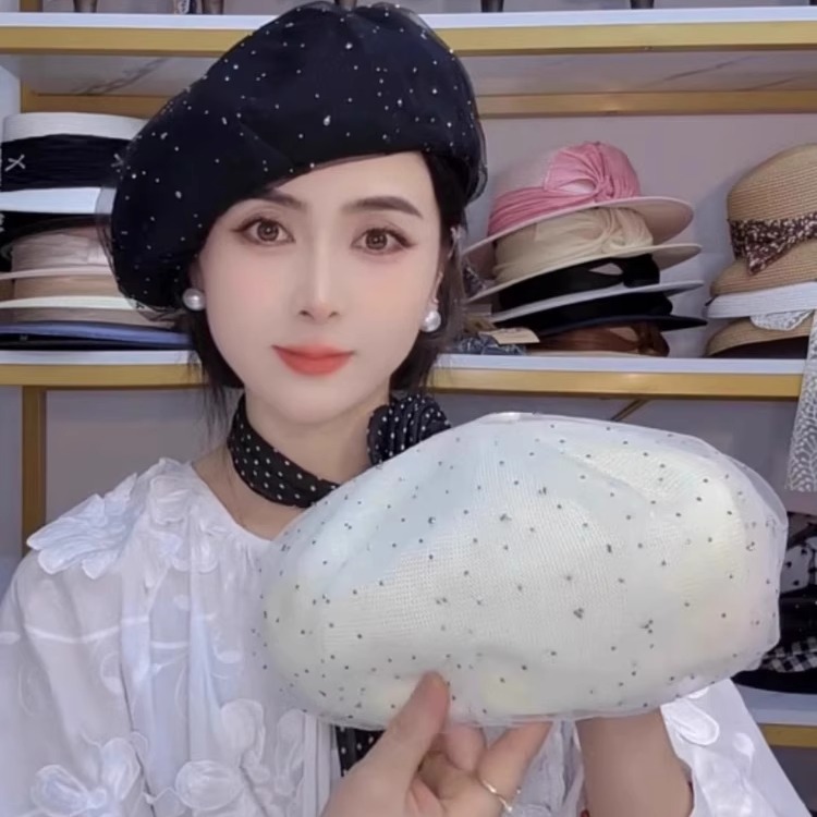 日系时尚气质水钻贝雷帽女显脸小