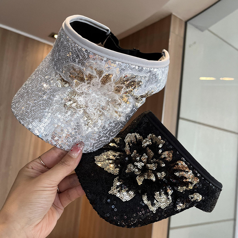 春夏亮片蕾丝空顶防晒显脸小帽