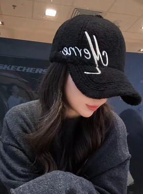 加厚羊羔绒保暖棒球帽女冬