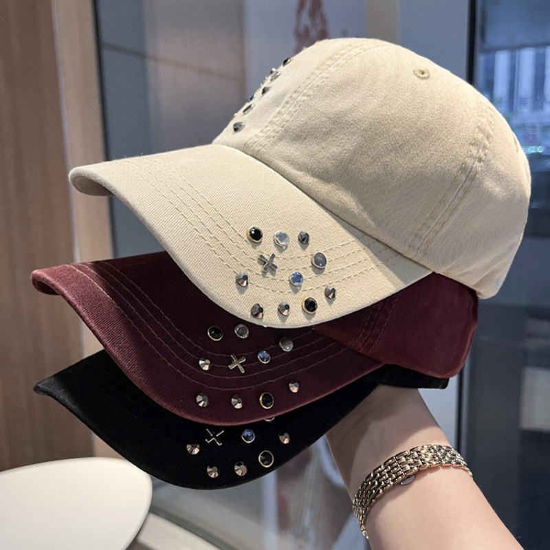 美式复古铆钉装饰棒球帽女夏季防晒遮阳鸭舌帽显脸小潮款百搭帽子