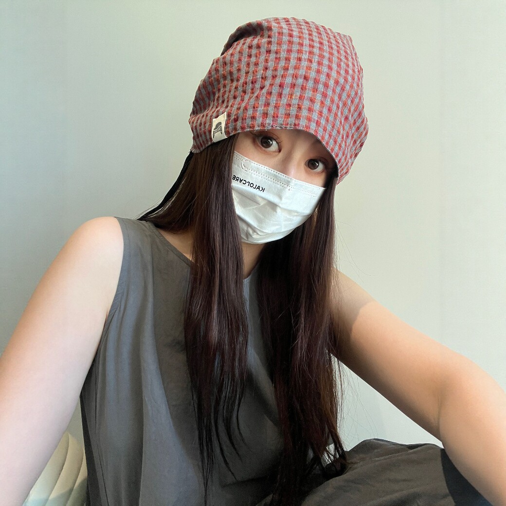韩系复古格纹堆堆帽女双面可带