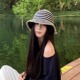 复古韩系条纹编织草帽女春夏季 百搭显脸小大头围遮阳防晒盆帽 新款