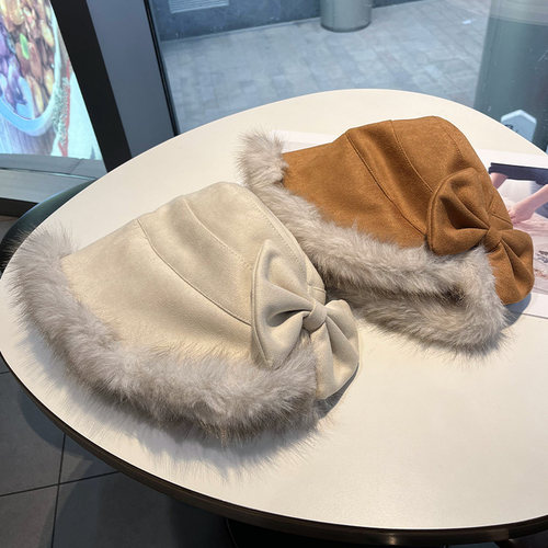 百搭加厚蝴蝶结盆帽保暖秋冬显瘦
