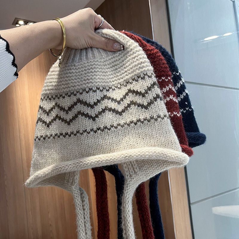 费尔岛风提花针织毛线帽