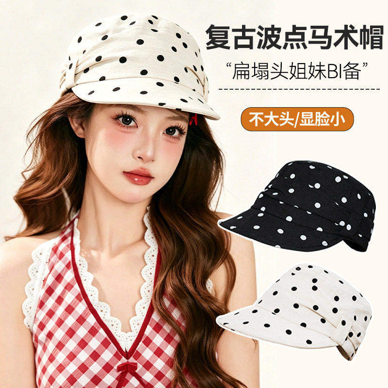日系黑白波点宽檐防晒鸭舌帽女