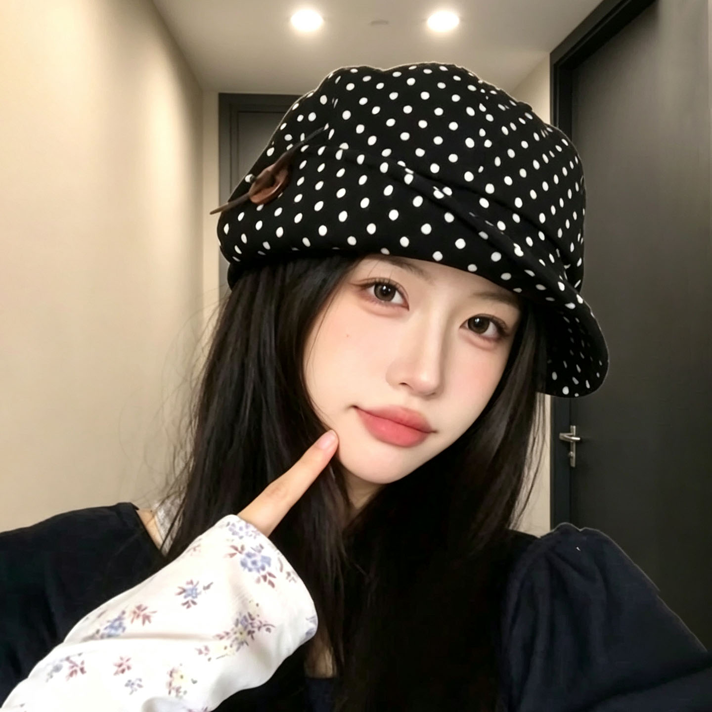 日系甜美波点八角报童帽女显脸小