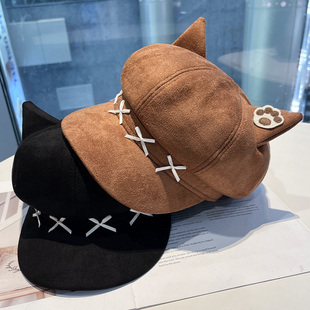 贝雷帽女款秋冬季猫耳朵蝴蝶结报童帽显脸小画家八角帽高级感帽子