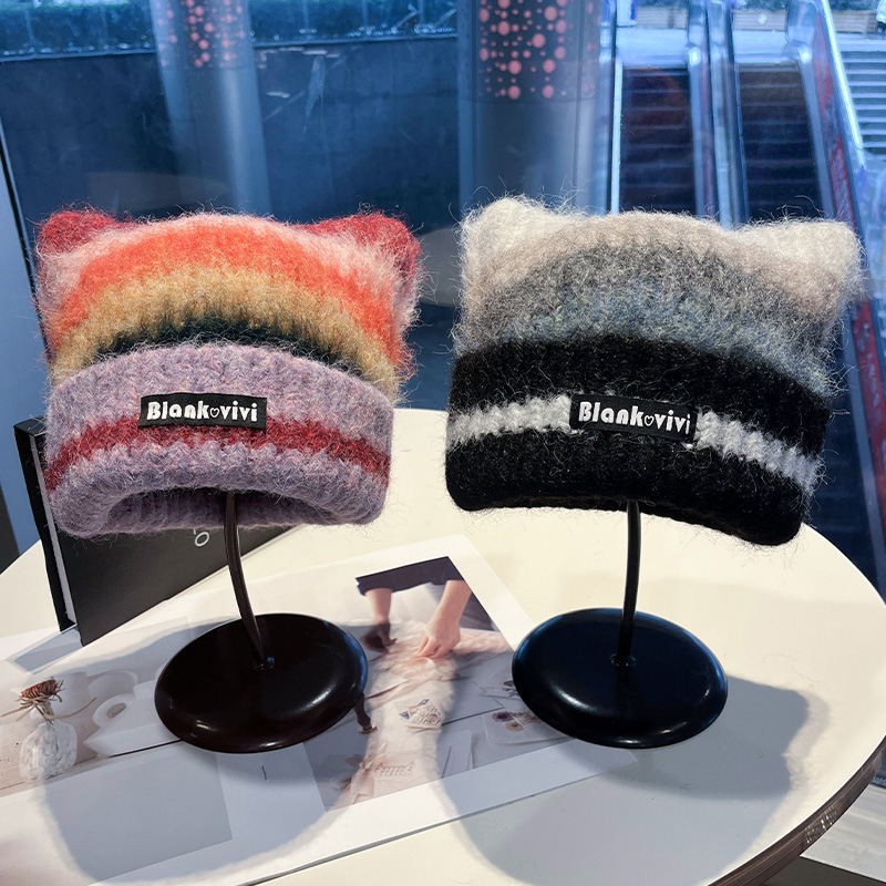 多巴胺猫耳朵针织帽秋冬保暖