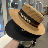 草帽女夏季 出游韩版 百搭显脸小遮阳防晒太阳帽子英伦复古平顶礼帽