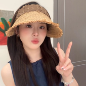 夏季 空顶草帽女2025新款 海边度假沙滩大帽檐遮阳防晒帽百搭太阳帽