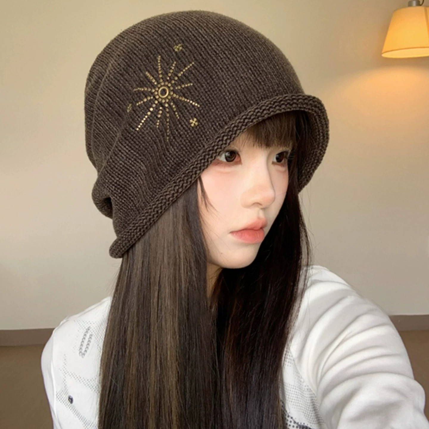 日系复古包头毛线帽子女秋显脸小