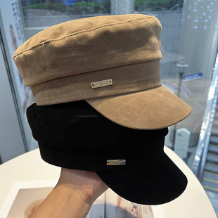 2025新款 英伦复古八角帽气质显脸小鸭舌帽 麂皮绒平顶帽子女秋冬季