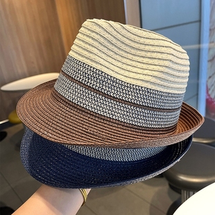 新款帽子遮阳帽防晒草帽男女同款英伦爵士帽夏天出游度假时尚礼帽