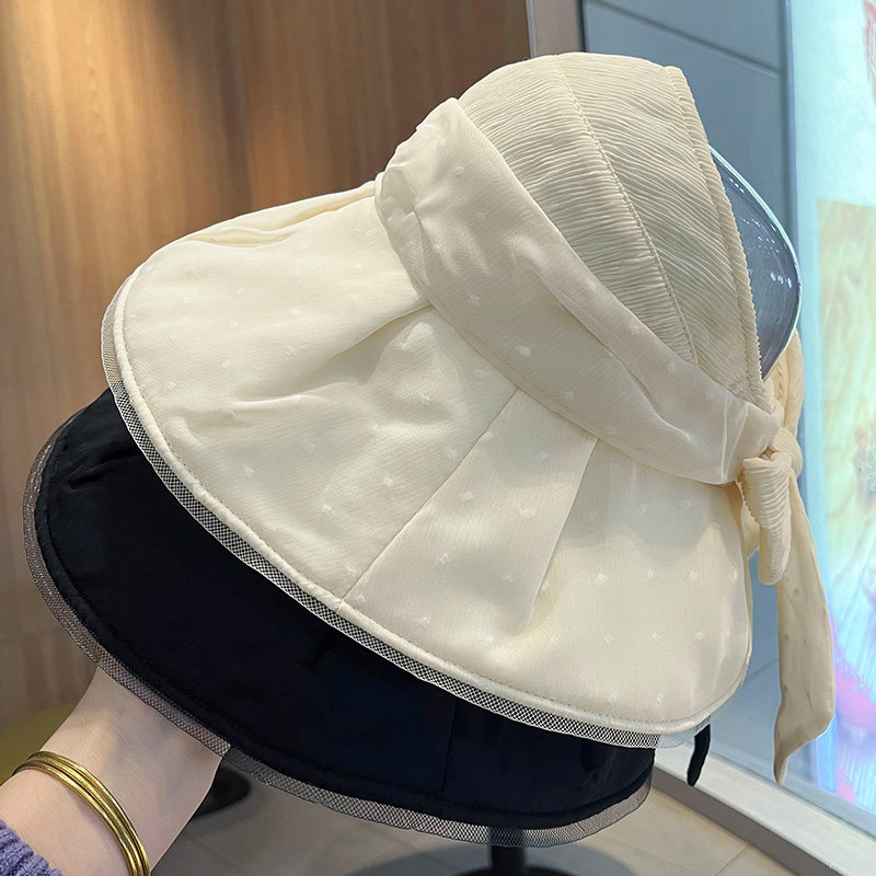 蝴蝶结空顶帽子女春夏季大帽檐防晒遮阳帽显脸小可折叠户外防晒帽