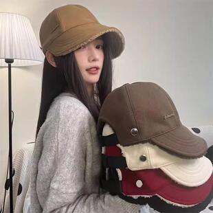 秋冬季大帽檐鸭舌帽女可挂口罩加绒加厚休闲渔夫帽子显脸小棒球帽