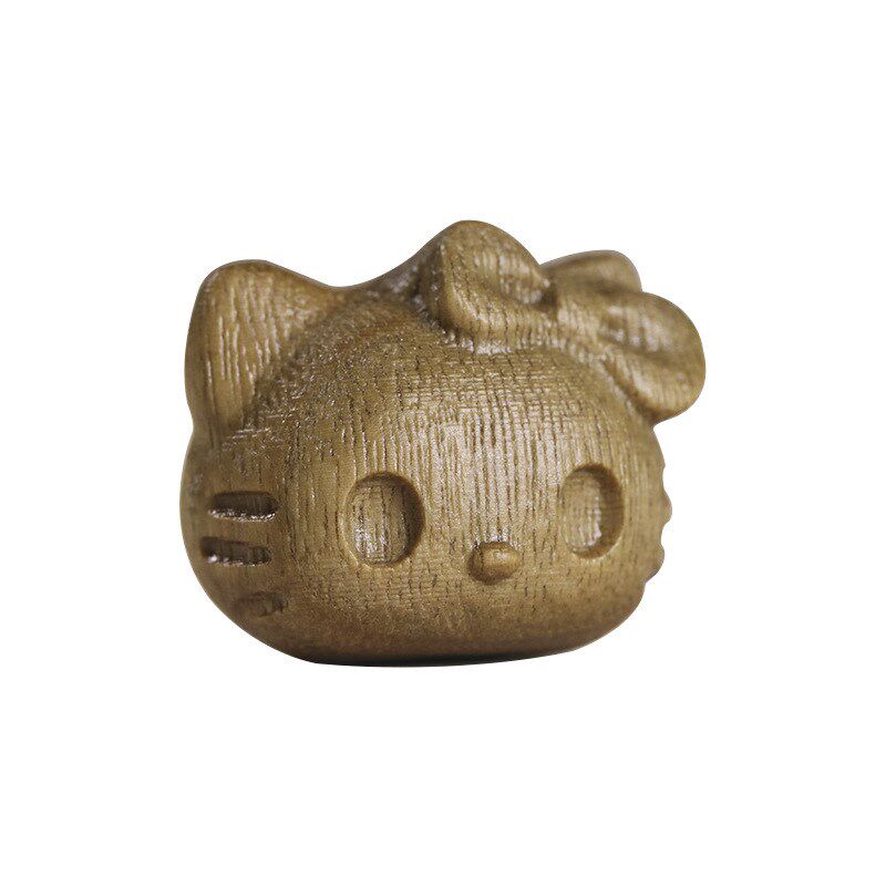 热销紫檀木雕刻凯蒂小猫头可爱卡通打孔绿檀手Q机包包坠子萌猫挂