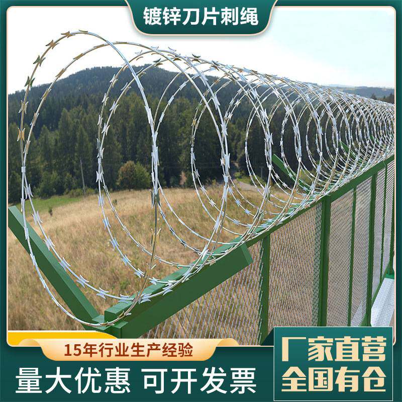 刀片刺绳防护网不锈钢刺丝滚笼刺网带刺铁丝防盗防爬刺围墙防爬网
