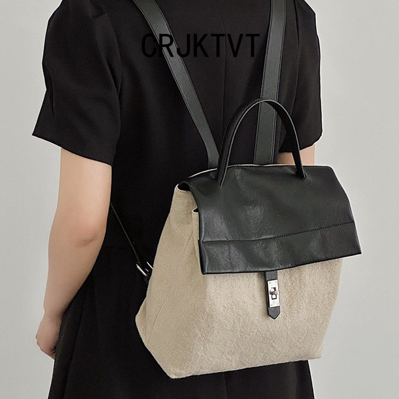CRJKTVT新品棉麻双肩包女
