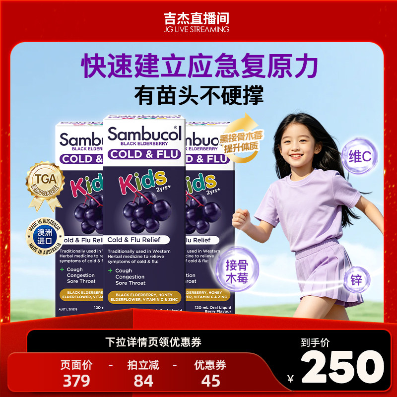 澳洲进口Sambucol黑接骨木莓儿童锌+维生素C免疫天然营养恢复糖浆