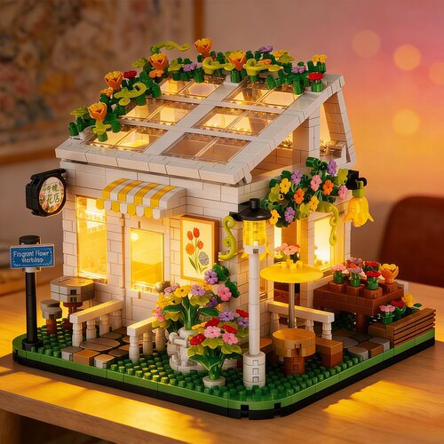 2026新款积木阳光花房治愈小屋手工拼装街景摆件玩具女孩生日礼物