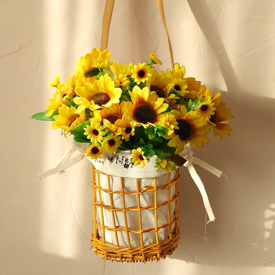 喜莱卡挂花束挂墙民宿家居装饰壁挂玫瑰花向日葵阳台客厅编织花篮,家居饰品,仿真花/假花,淘宝优惠券,粉丝福利购,淘宝优惠卷