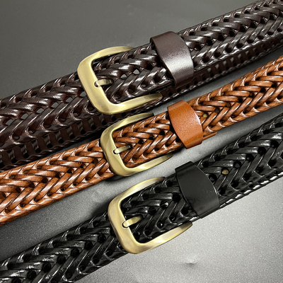 男士编织牛皮合金扣休闲针孔腰带