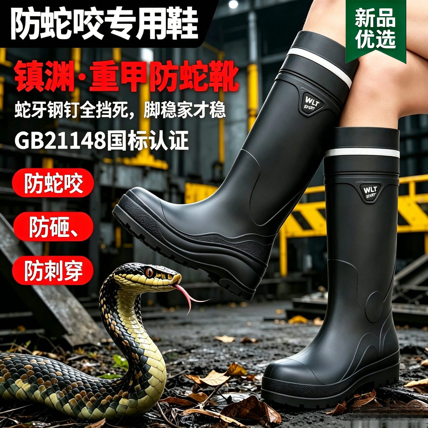 加厚野外防蛇咬专用鞋夏季钓鱼男女专业雨鞋户外护腿水鞋防穿刺款
