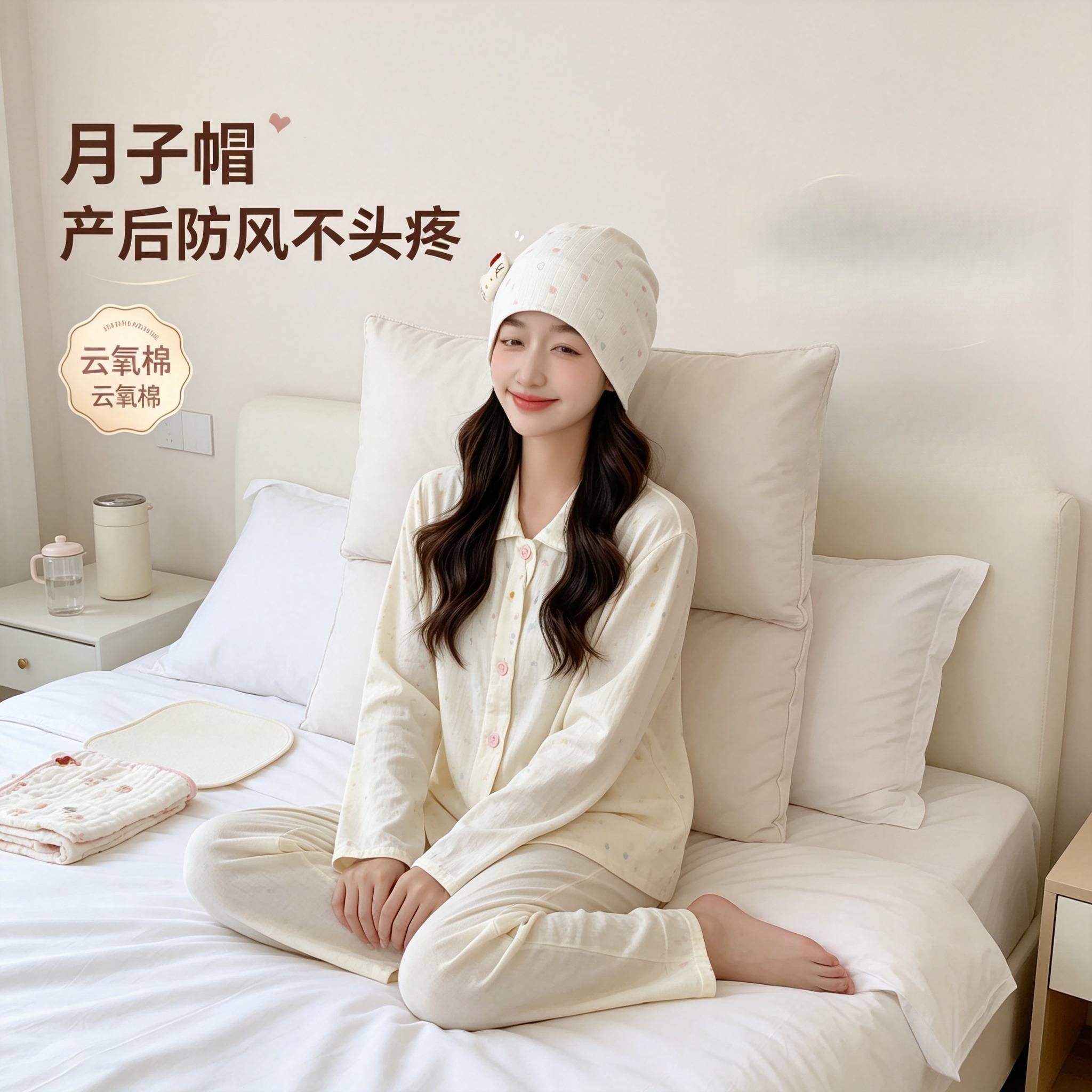 夏季薄款纯棉月子帽大头围护额头孕妇产后产妇保暖防风帽头巾发带
