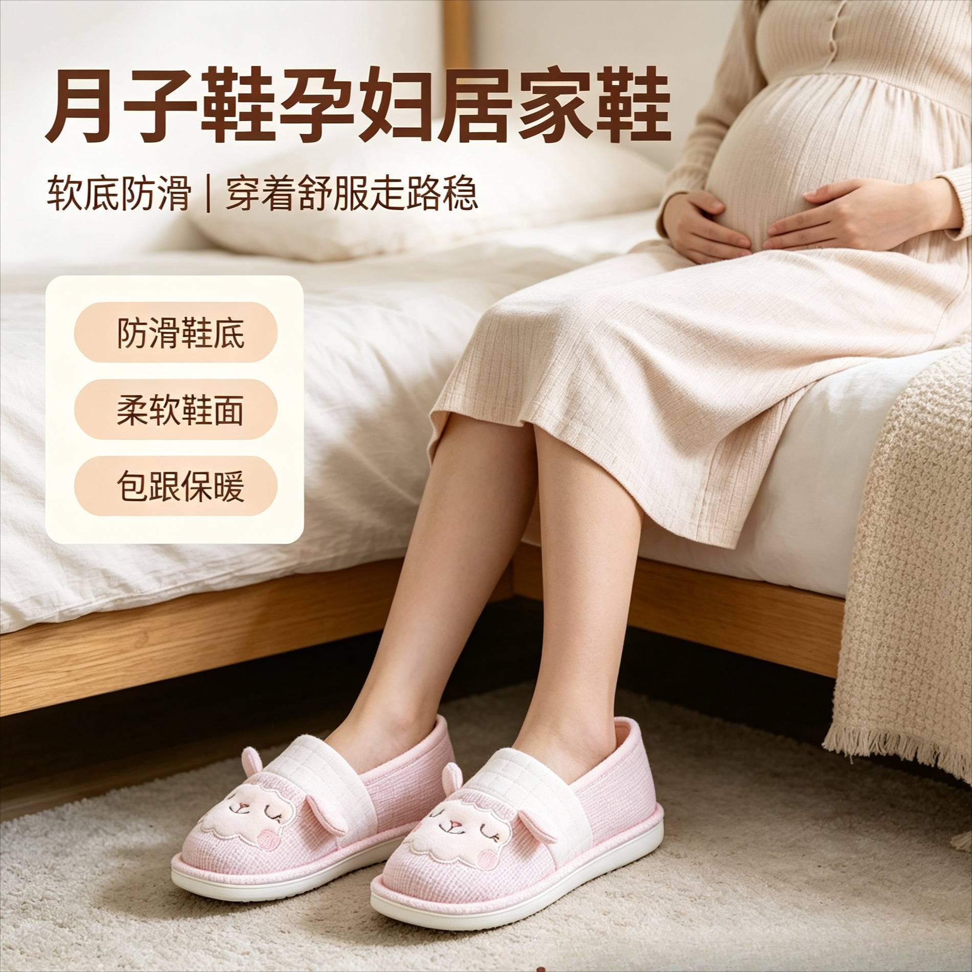 月子鞋春秋夏款产后厚底防滑居家拖鞋包跟透气可爱孕妇鞋子女