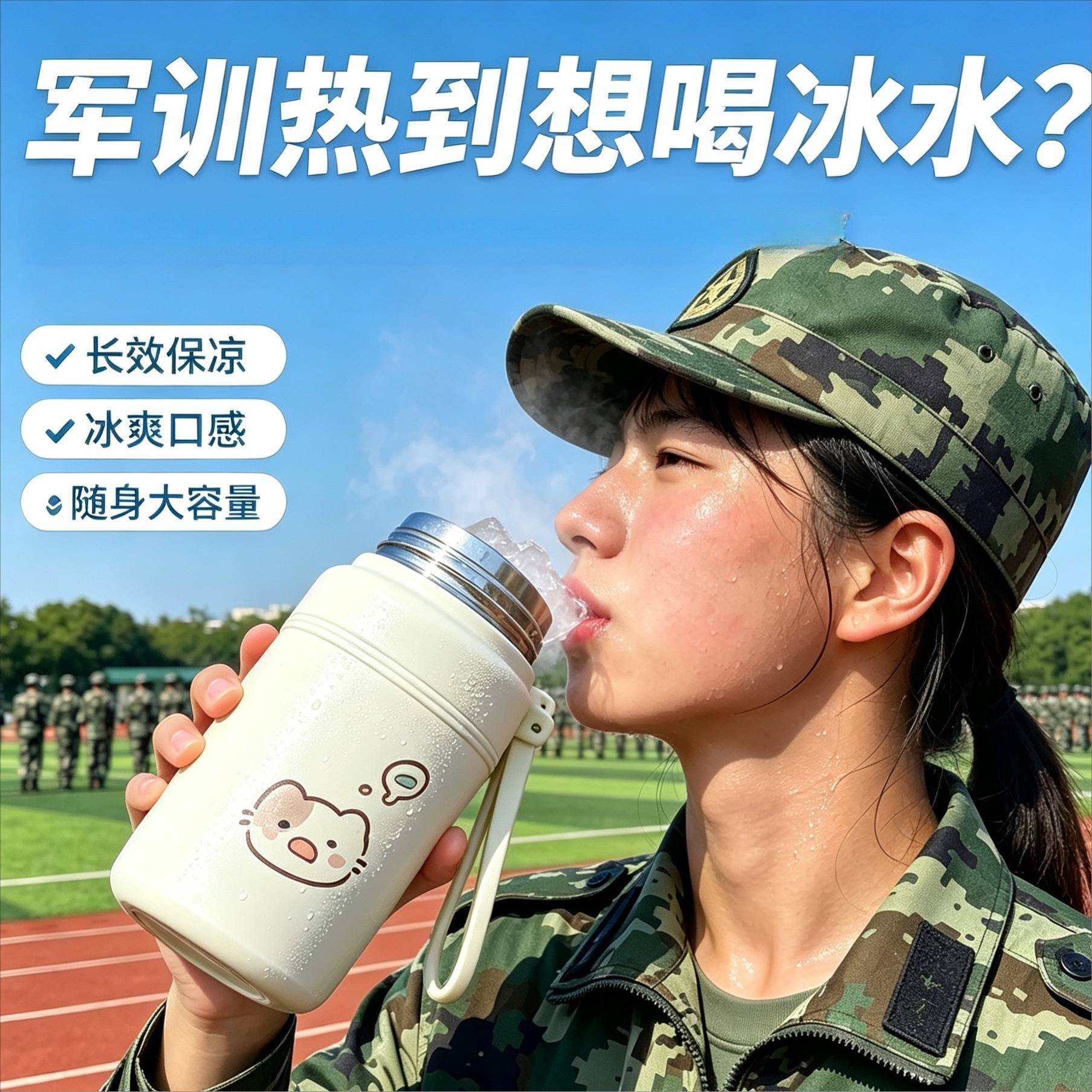 【军训喝冰水降温】军训降温不锈钢316保温水杯1000ml便携大容量