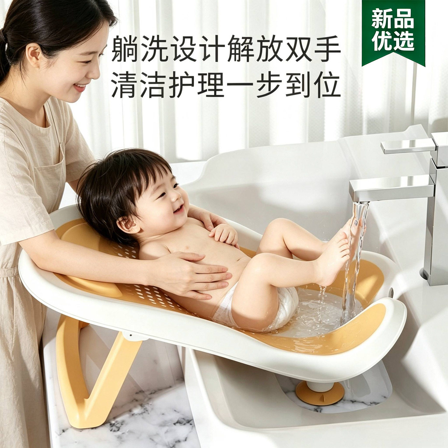 婴儿洗屁屁神器女宝宝洗屁股冲洗架男新生儿童洗澡浴盆躺托小月龄