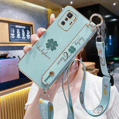 红米note10pro手机壳四叶草腕带