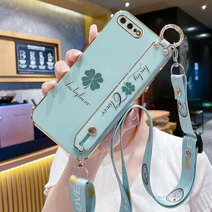 适用苹果6splus手机壳腕带挂绳苹果7plus硅胶保护套iphone8PLUS小清新6SP全包防摔软壳6S小众女苹果7带支架8P
