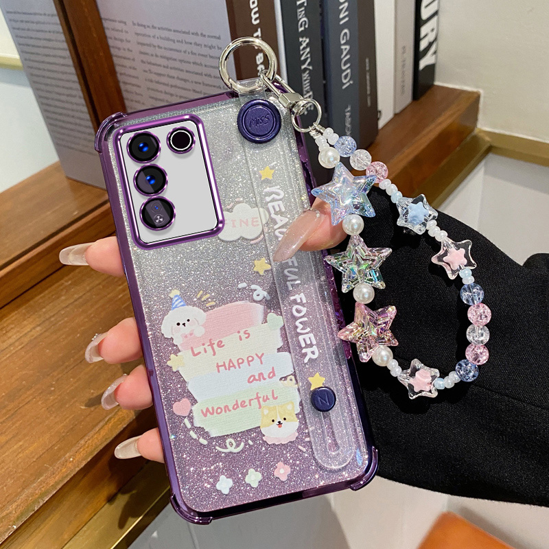 适用vivos16手机壳新款vivo保护S16pro硅胶套5G全包V2244A防摔2245腕带支架S16e女星星手链5g小众高级感ins风