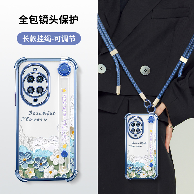 适用华为nova14pro手机壳nova14ultra保护note14u腕带硅胶套镜头膜全包MIA-AL00防摔软女新款斜挎挂绳油画花