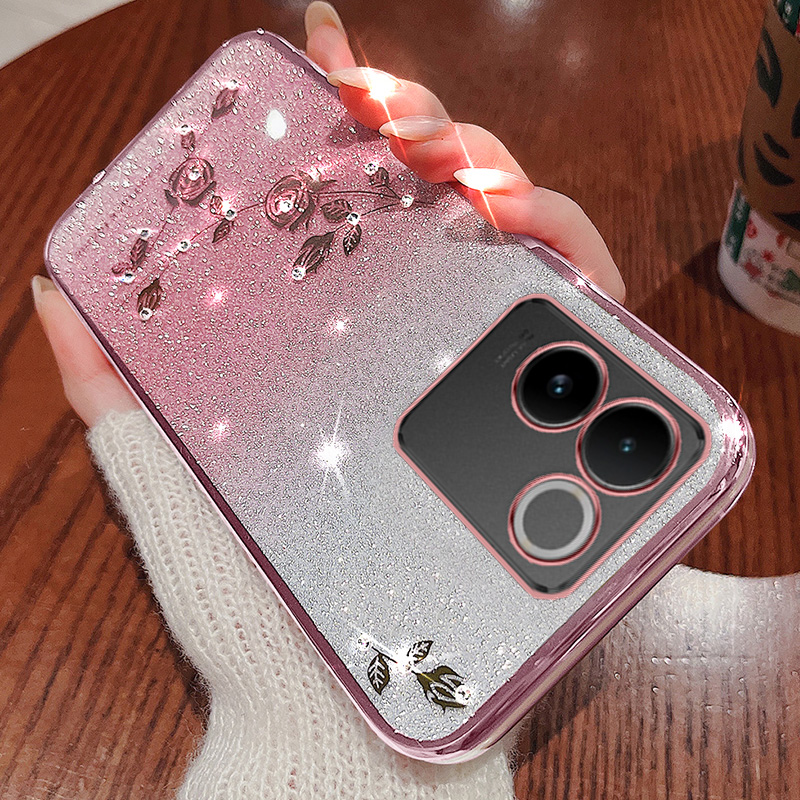 vivoS17e手机壳渐变水钻玫瑰