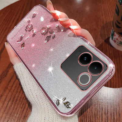 vivoS17e手机壳渐变水钻玫瑰