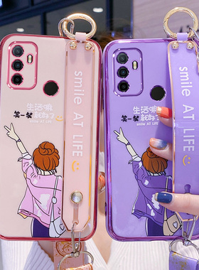 适用于oppoA32手机壳电镀腕带oppo A32全包防摔硅胶保护套高档PDVM00软壳男女新款潮斜挎挂绳ins风0pqp超薄红